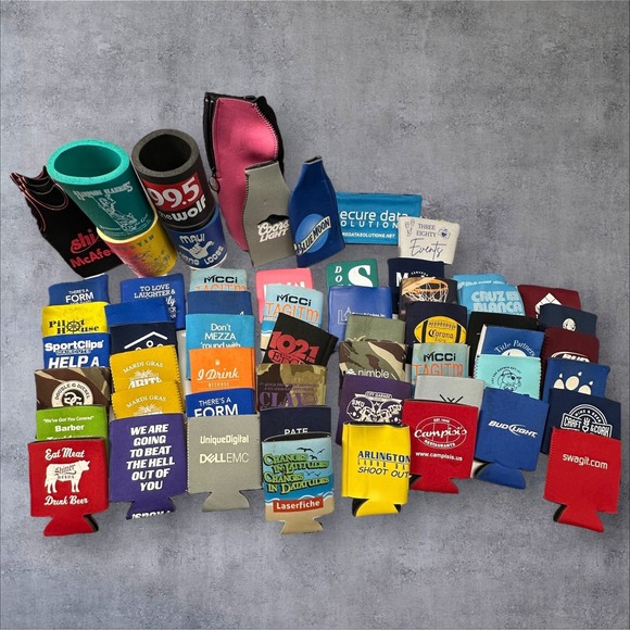 Other - Lot of 61 Used Koozie Coolie Coozies‎ Drink Beer Soda Can Holder Advertising